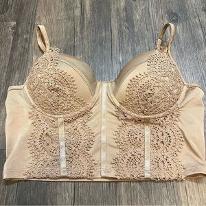 Women’s Blashe Tan Sleeveless Lace With Push Up Bra Top Size S